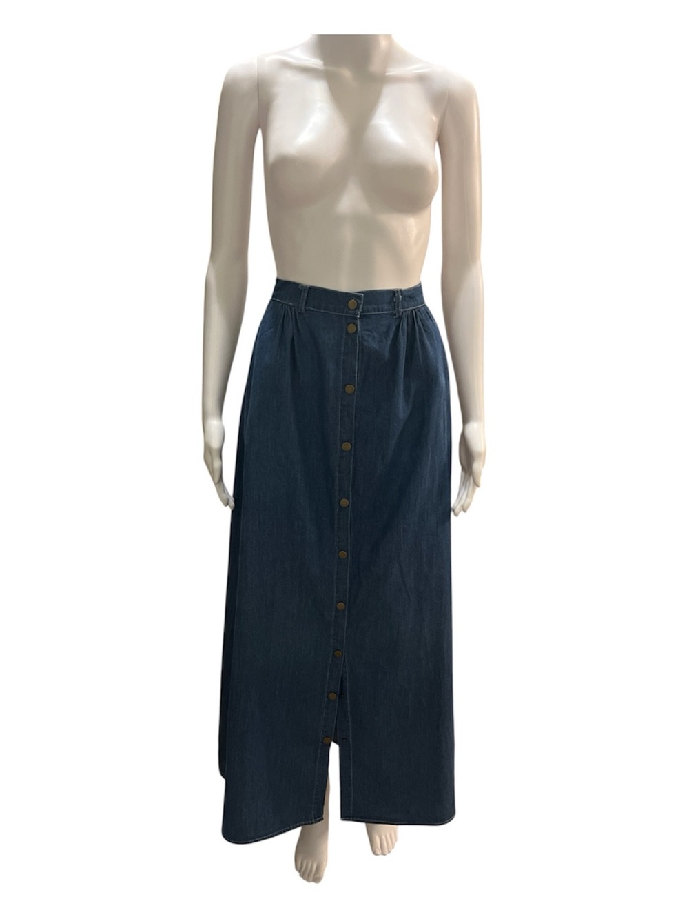 Button-Front Dark Blue Denim Maxi Skirt